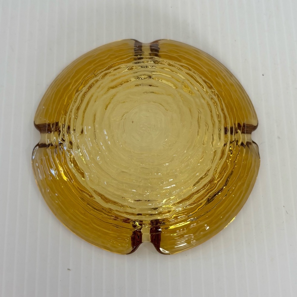 Vintage Anchor Hocking Glass Ashtray Soreno Amber Gold Mid Century 4” - Picture 3 of 5